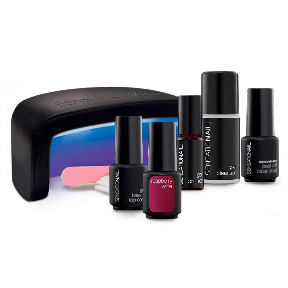 SensatioNail Gel Nail Polish Starter Kit, Raspberry Wine Red – At-Home Gel Nail Kit with Everything Needed for 10 Manicures – Lasts up to 2 Weeks – Includes LED Nail Lamp Y Pay More