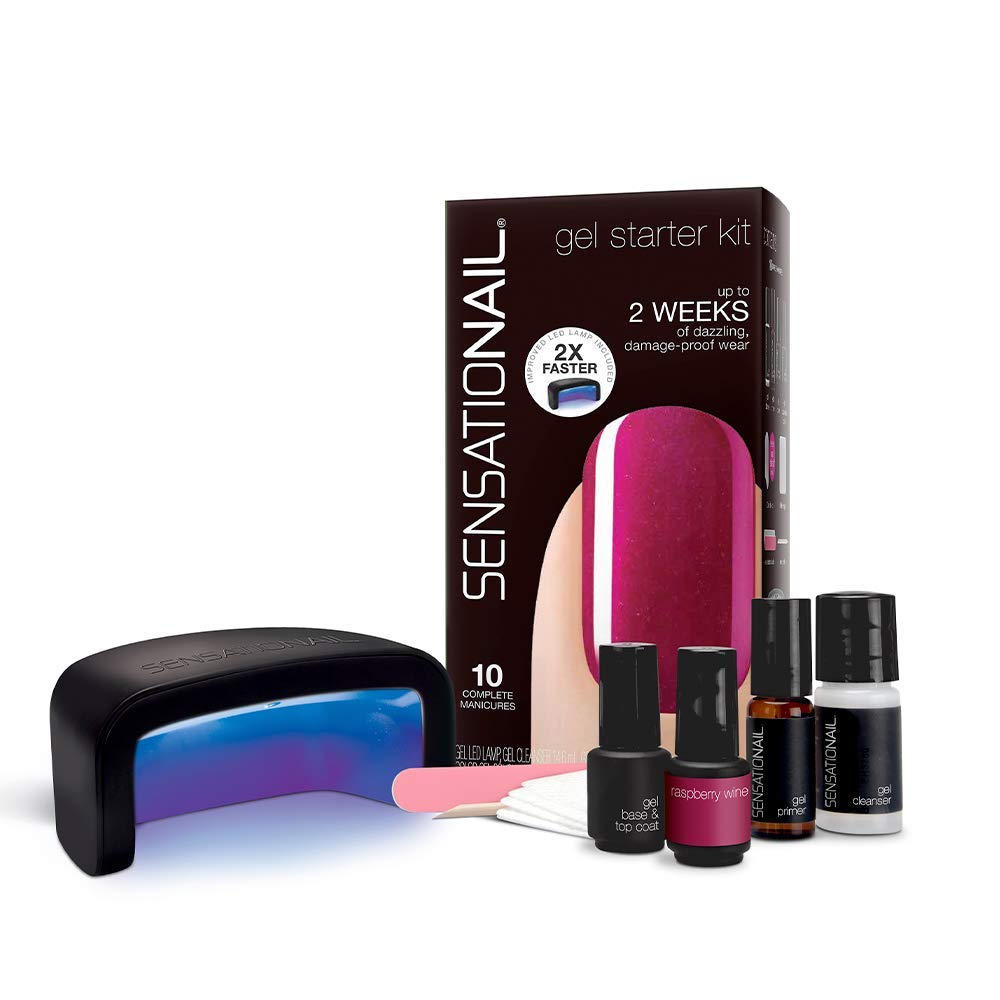SensatioNail Gel Nail Polish Starter Kit, Raspberry Wine Red – At-Home Gel Nail Kit with Everything Needed for 10 Manicures – Lasts up to 2 Weeks – Includes LED Nail Lamp Y Pay More