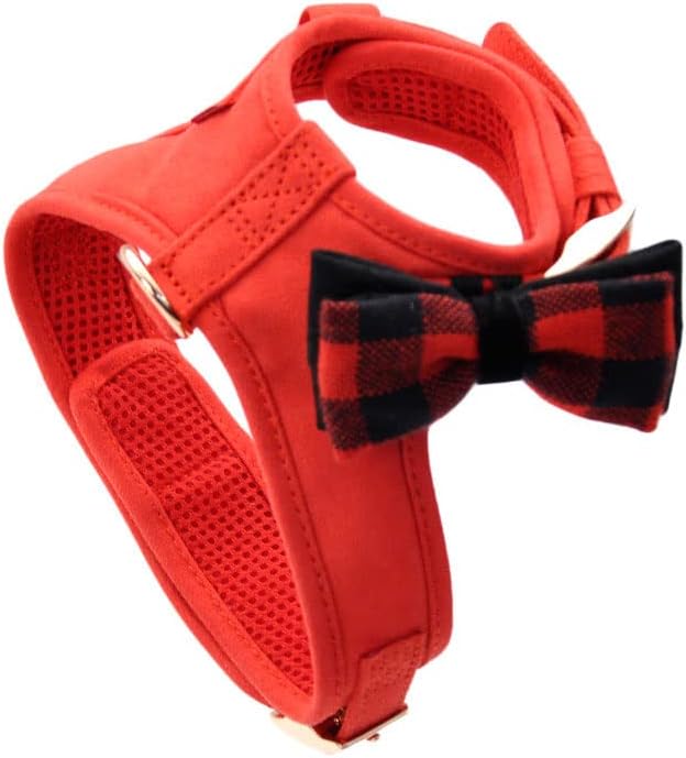 Coastal - Accent Fashion - Microfiber Dog Harness, Retro Red with Plaid Bow, X-Small (14"-16") Y Pay More