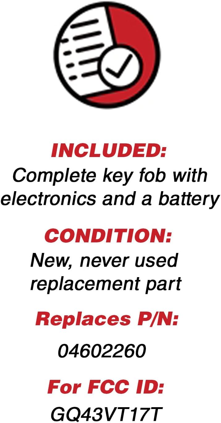 KeylessOption Keyless Entry Remote Control Car Key Fob Replacement for GQ43VT17T 04602260 (Pack of 2) Y Pay More