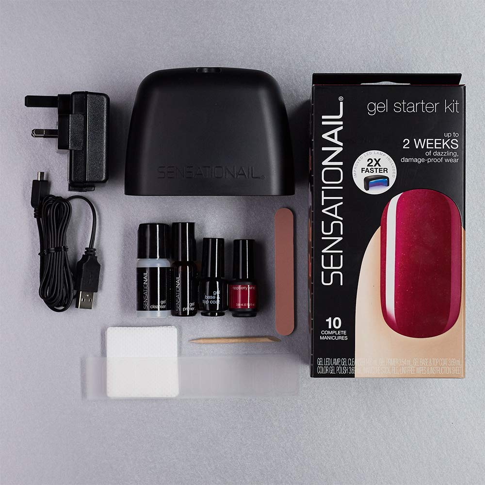 SensatioNail Gel Nail Polish Starter Kit, Raspberry Wine Red – At-Home Gel Nail Kit with Everything Needed for 10 Manicures – Lasts up to 2 Weeks – Includes LED Nail Lamp Y Pay More