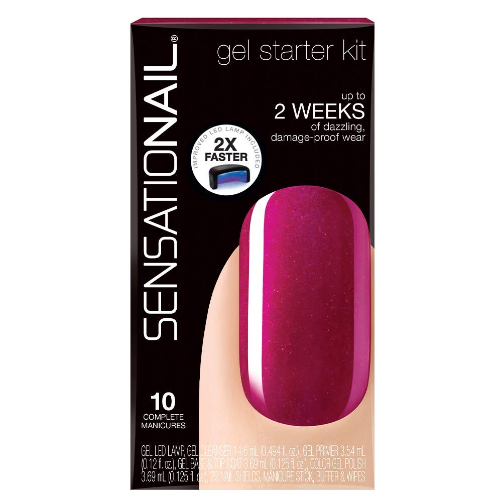 SensatioNail Gel Nail Polish Starter Kit, Raspberry Wine Red – At-Home Gel Nail Kit with Everything Needed for 10 Manicures – Lasts up to 2 Weeks – Includes LED Nail Lamp Y Pay More