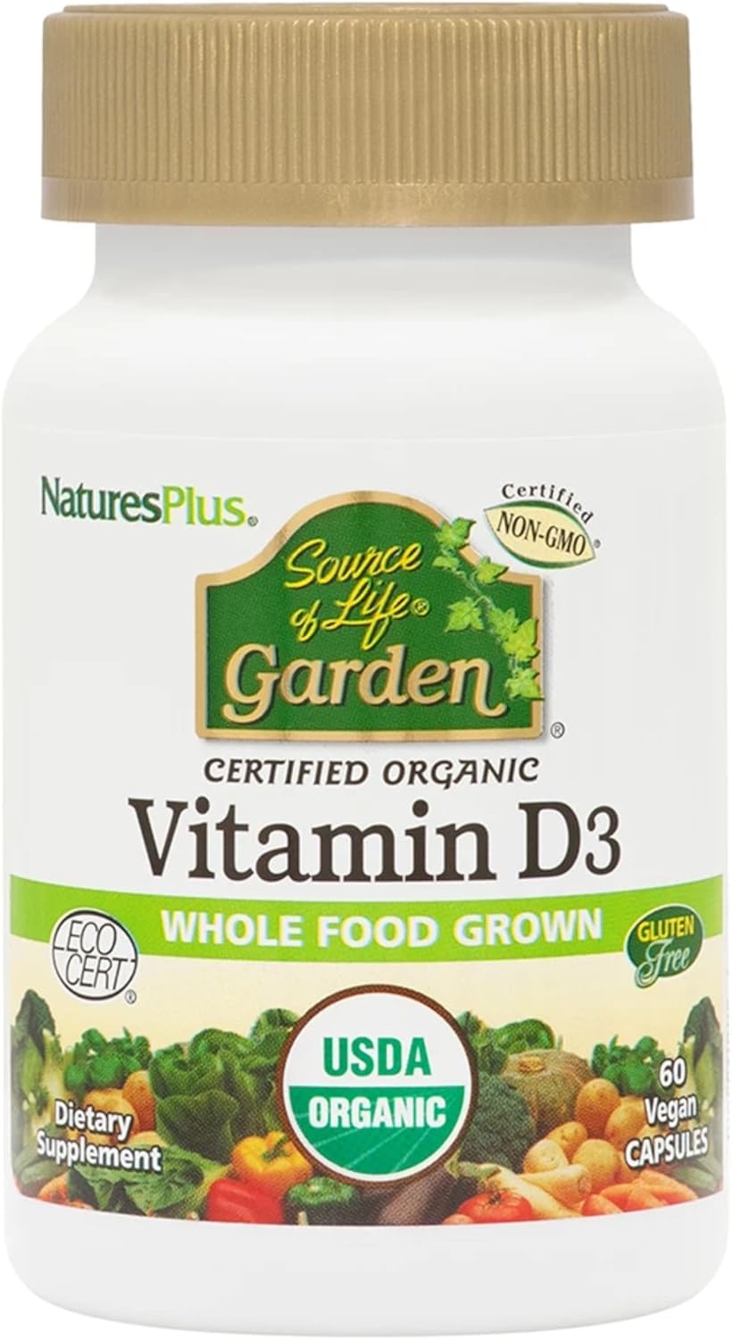 Natures Plus Source of Life Garden Vitamin D3-60 Vegan Capsules - Immune System Support - Certified Organic, Non-GMO, Gluten Free - 60 Total Servings Y Pay More