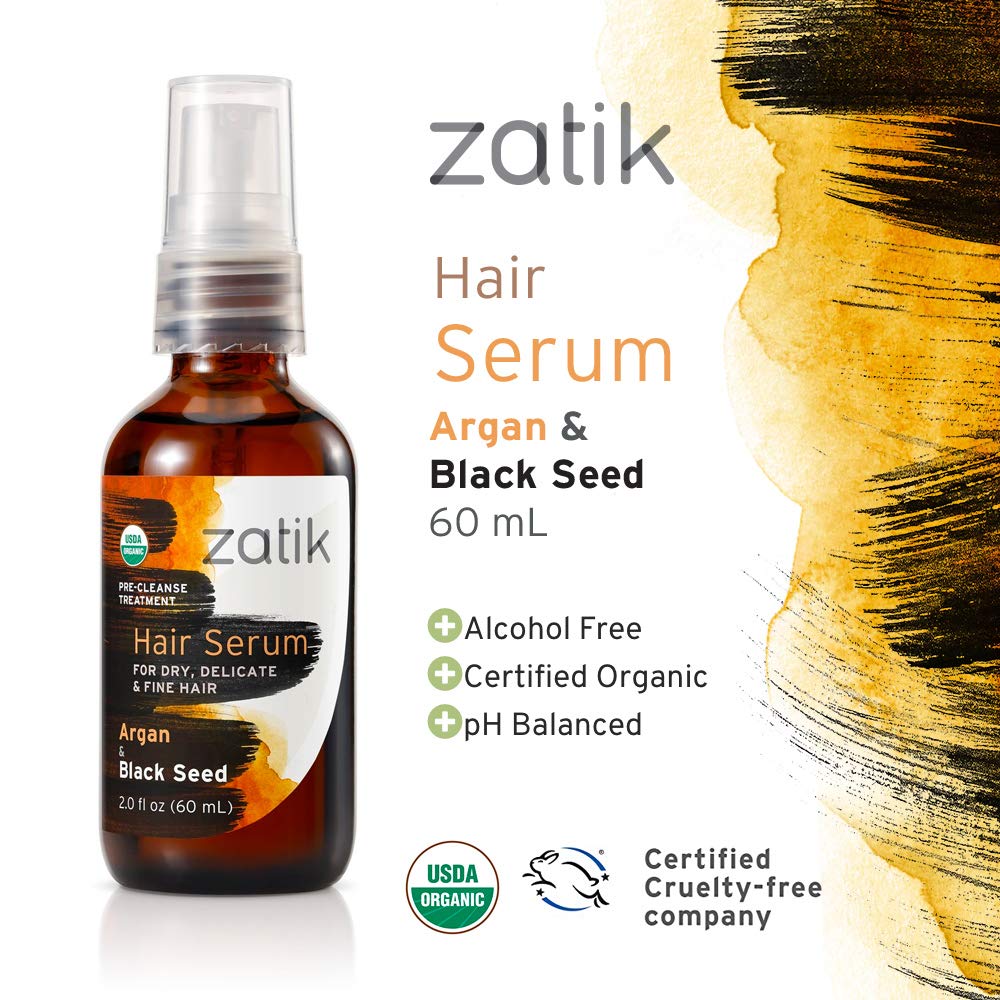 Zatik Naturals - Argan & Black Seed Organic Oil Blend For Curl enhancing, and Fine Hair Vegan Non GMO Gluten(2.0 fl oz, 60ml) Free Soy,Alcohol, pH Balanced Biodegradable Zatik