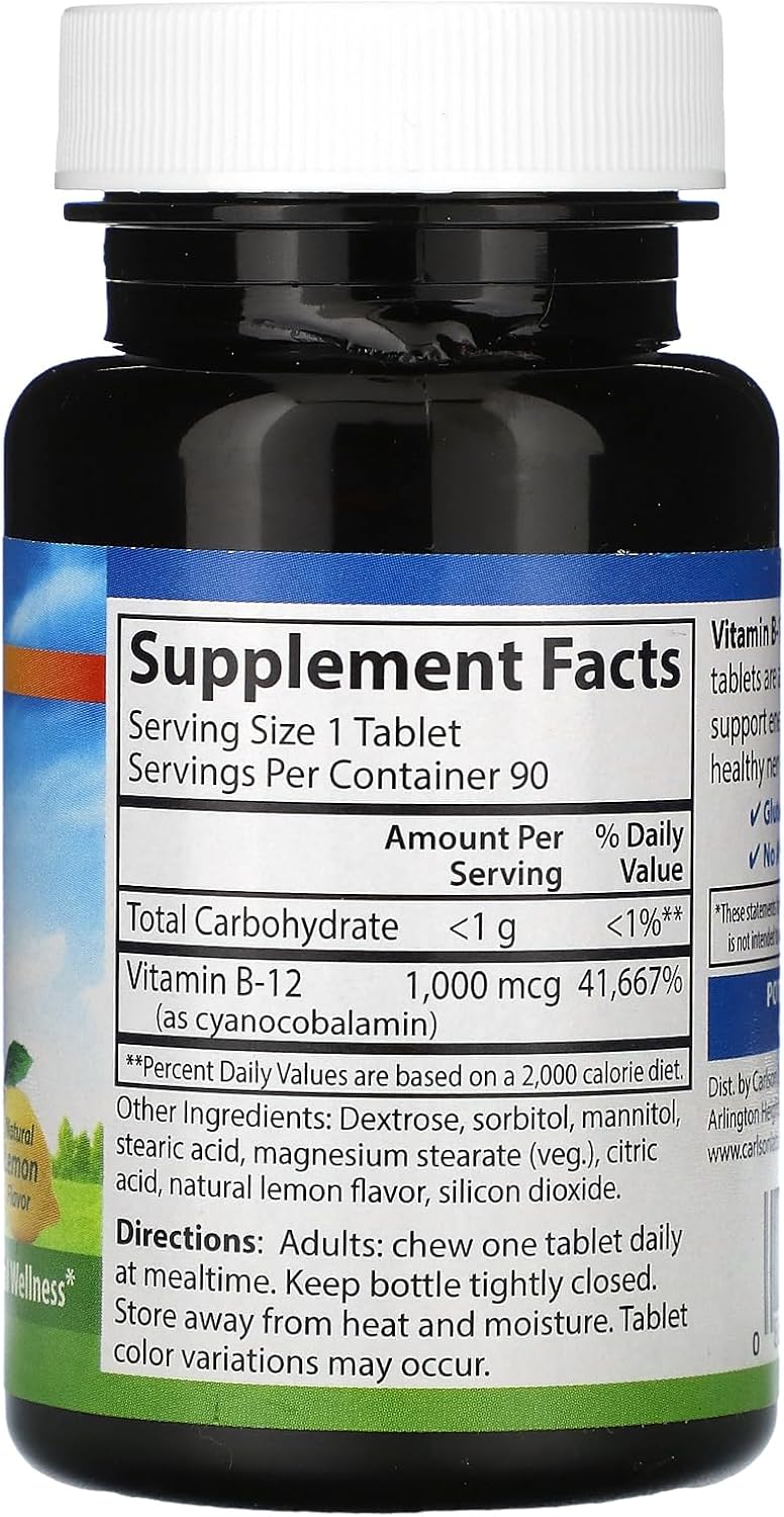 Carlson Labs B-12, 1000mcg, 90 Chewable Tablets(Packaging May Vary) Carlson