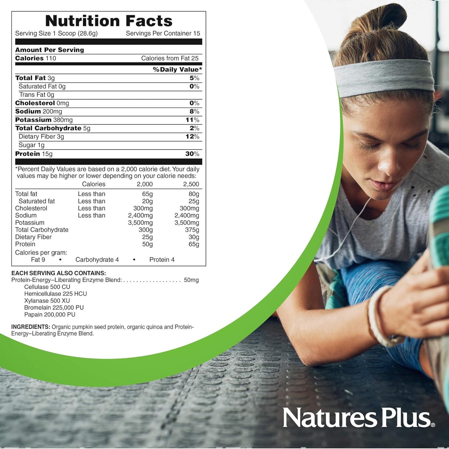 NaturesPlus Organic Pumpkin Seed Protein - .95 lbs Vegan Protein Powder - High Energy Protein Supplement, Promotes Prostate Health, Soothes Menstrual Discomfort - Vegetarian, Gluten-Free - 15 Servings Y Pay More