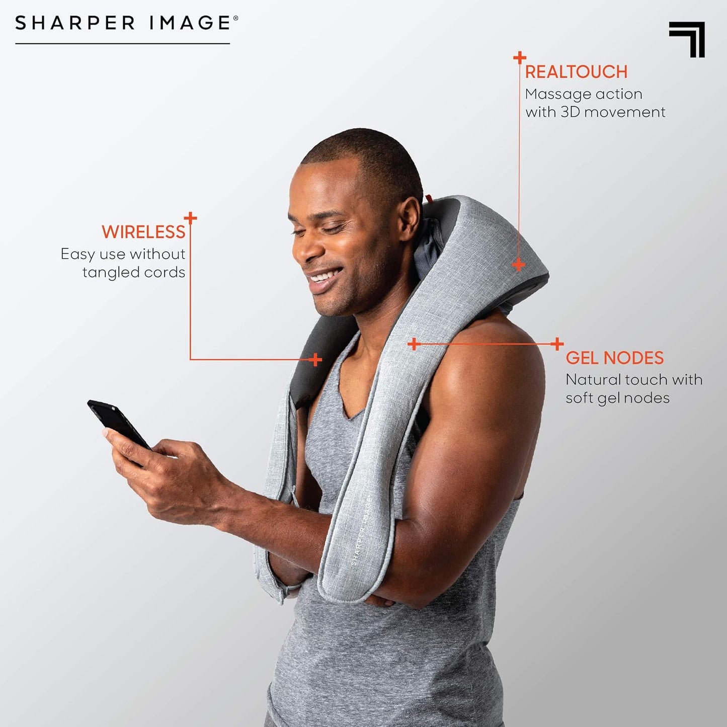 Sharper Image Realtouch Shiatsu Massager, Warming Heat Soothes Sore Muscles, Wireless & Rechargeable - Best Massager for Neck Back Shoulders Feet Legs, Kneading Massage Pillow, Pain Relief Gift Y Pay More