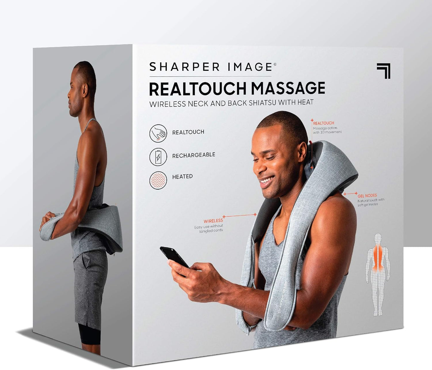 Sharper Image Realtouch Shiatsu Massager, Warming Heat Soothes Sore Muscles, Wireless & Rechargeable - Best Massager for Neck Back Shoulders Feet Legs, Kneading Massage Pillow, Pain Relief Gift Y Pay More