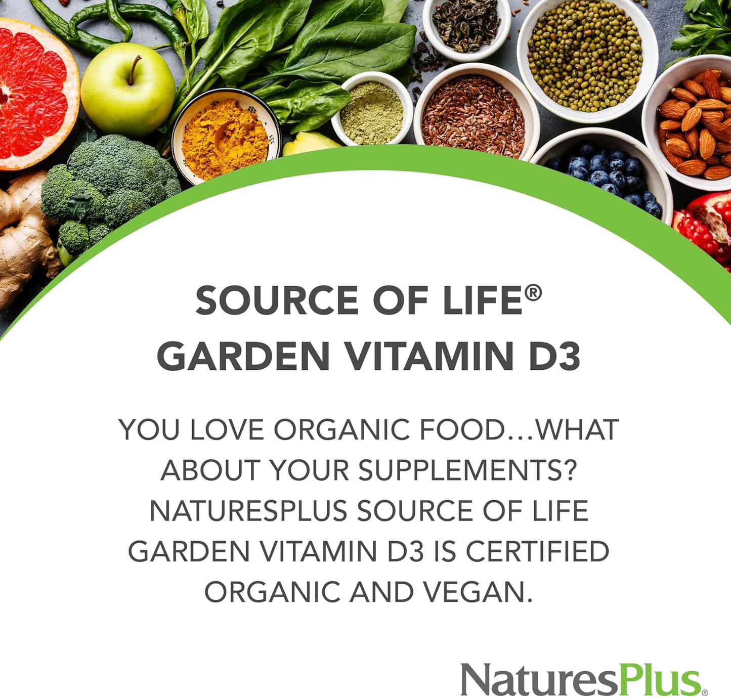 Natures Plus Source of Life Garden Vitamin D3-60 Vegan Capsules - Immune System Support - Certified Organic, Non-GMO, Gluten Free - 60 Total Servings Y Pay More
