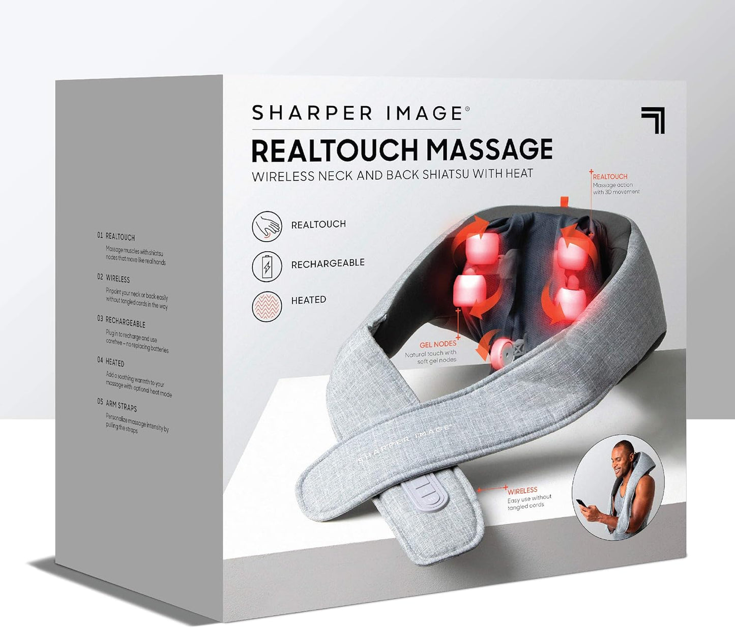 Sharper Image Realtouch Shiatsu Massager, Warming Heat Soothes Sore Muscles, Wireless & Rechargeable - Best Massager for Neck Back Shoulders Feet Legs, Kneading Massage Pillow, Pain Relief Gift Y Pay More