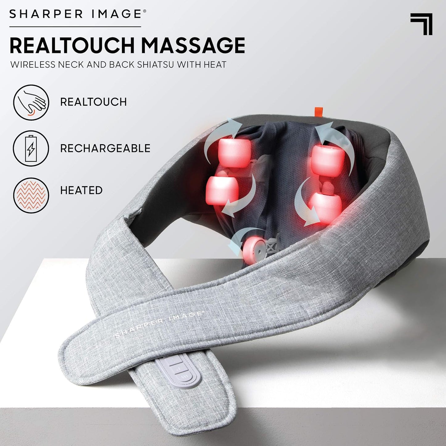 Sharper Image Realtouch Shiatsu Massager, Warming Heat Soothes Sore Muscles, Wireless & Rechargeable - Best Massager for Neck Back Shoulders Feet Legs, Kneading Massage Pillow, Pain Relief Gift Y Pay More