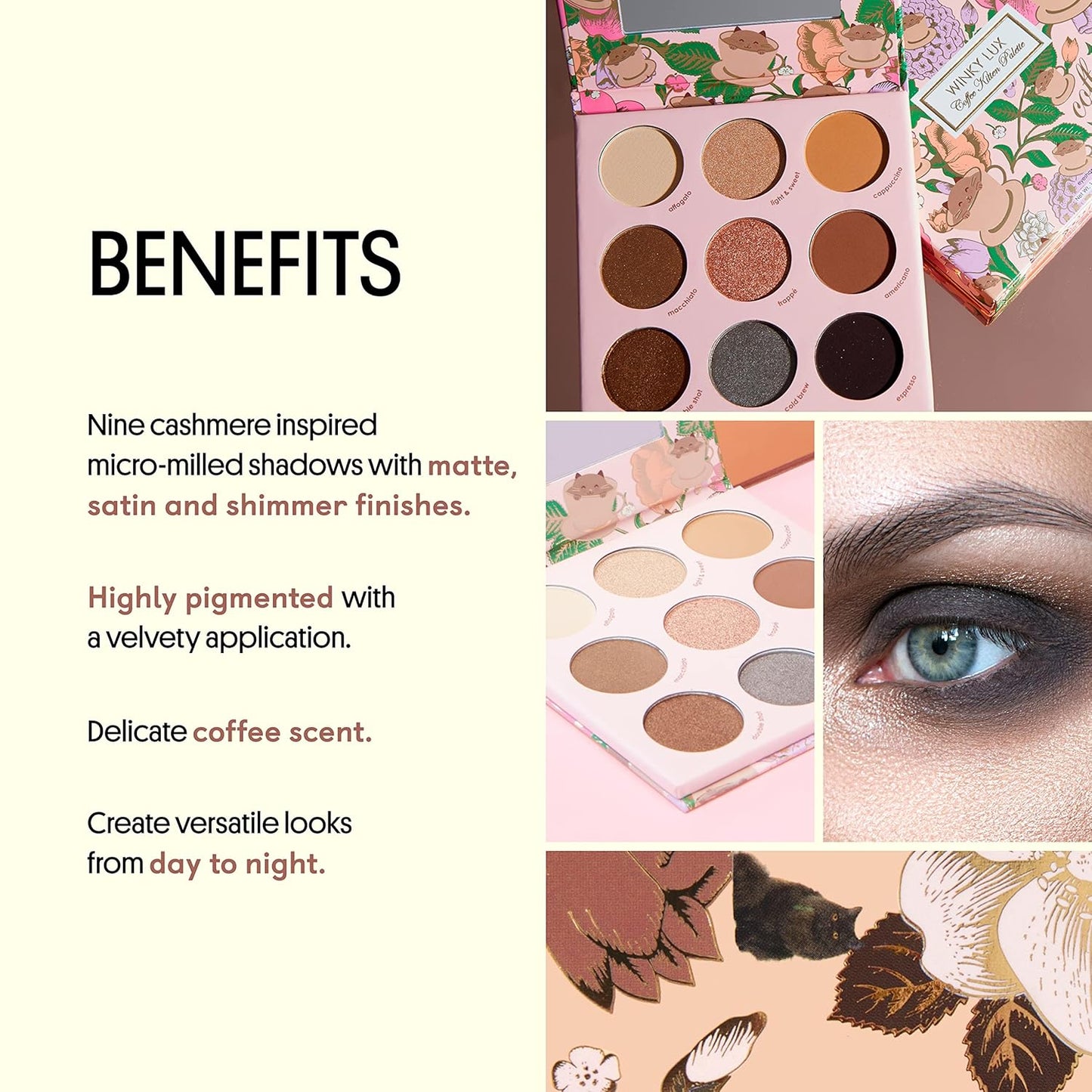 Winky Lux Coffee Kitten Eyeshadow Palette, Neutral Eyeshadow Palette, 9 Shades in Matte, Satin and Shimmer Y Pay More
