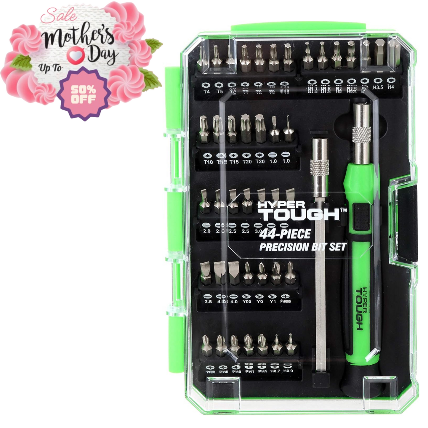 HYPER TOUGH 44-Piece Precision Bit Set, US Electrical Plugs | Mother's Day Sale Hyper Tough