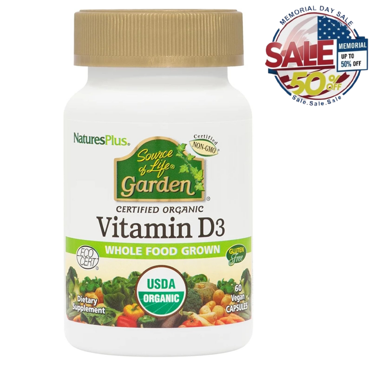 Nature's Plus Vitamin D3 Vegan Capsules, Immune Support | Best Memorial Day Sale Natures Plus