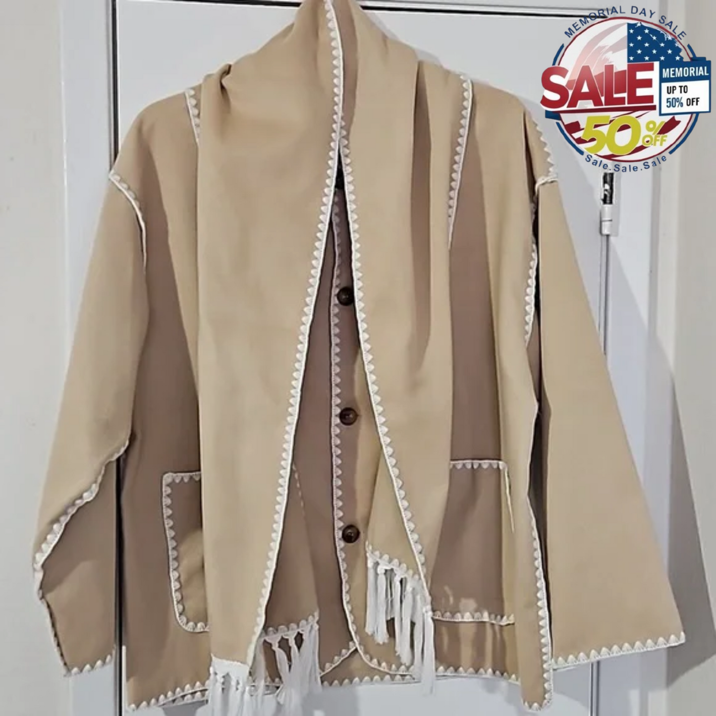 Embroidered Beige Jacket & Scarf S M L Warm Stylish Pre-Owned, Memorial Day Sale Y Pay More