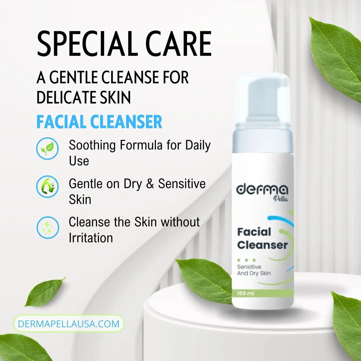 Derma Pella Dry Sensitive Skin Cleanser 150ml - Soothing Formula for Daily Use - Moisturizing & Nourishing - Dermatologist Recommended Derma Pella