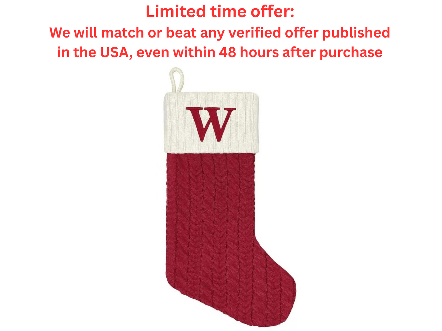 Christmas Stocking Knit Monogram Embroidered Letter (W) 21" Best Clearance Sale Y Pay More