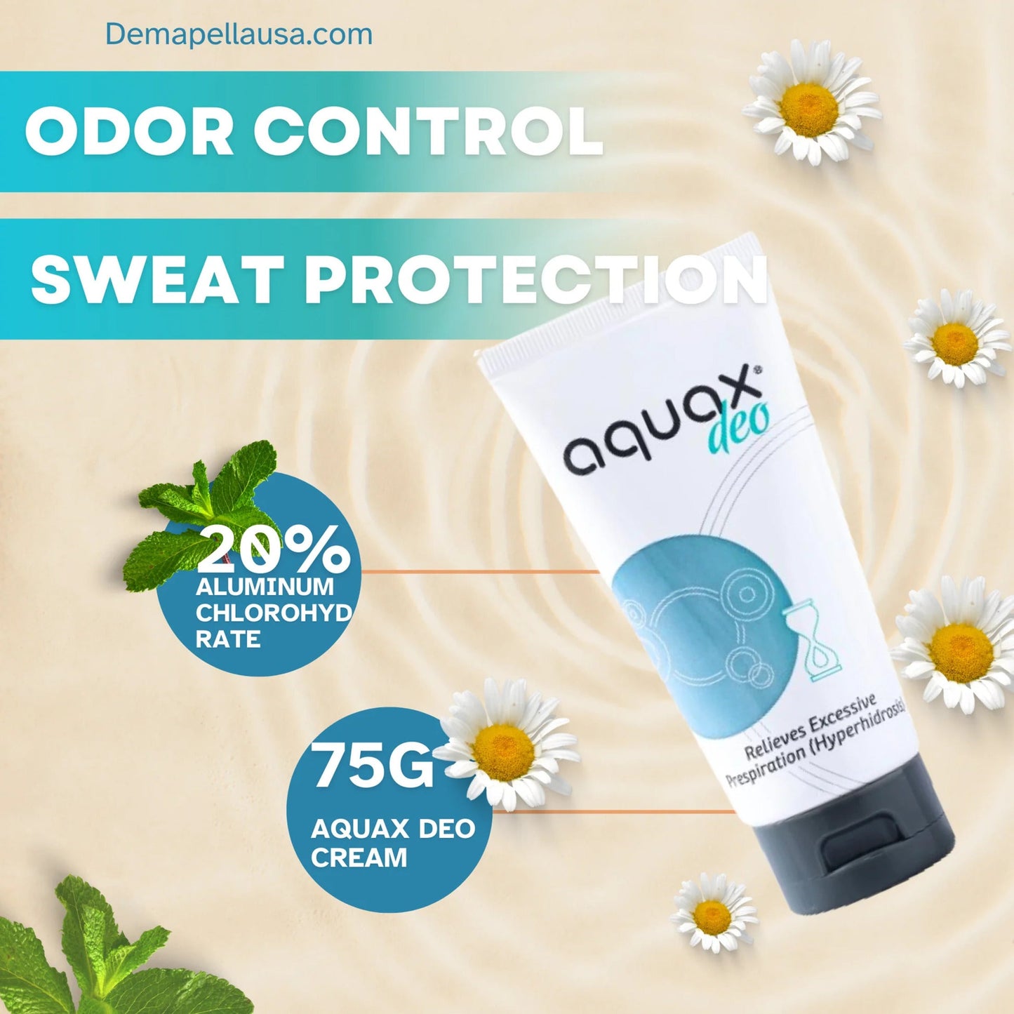 Derma Pella Aquax Deo Anti-Perspirant Cream 75g - Stay Fresh All Day - Odor Control, Sweat Protection - Deodorant Cream Gentle Formula Derma Pella