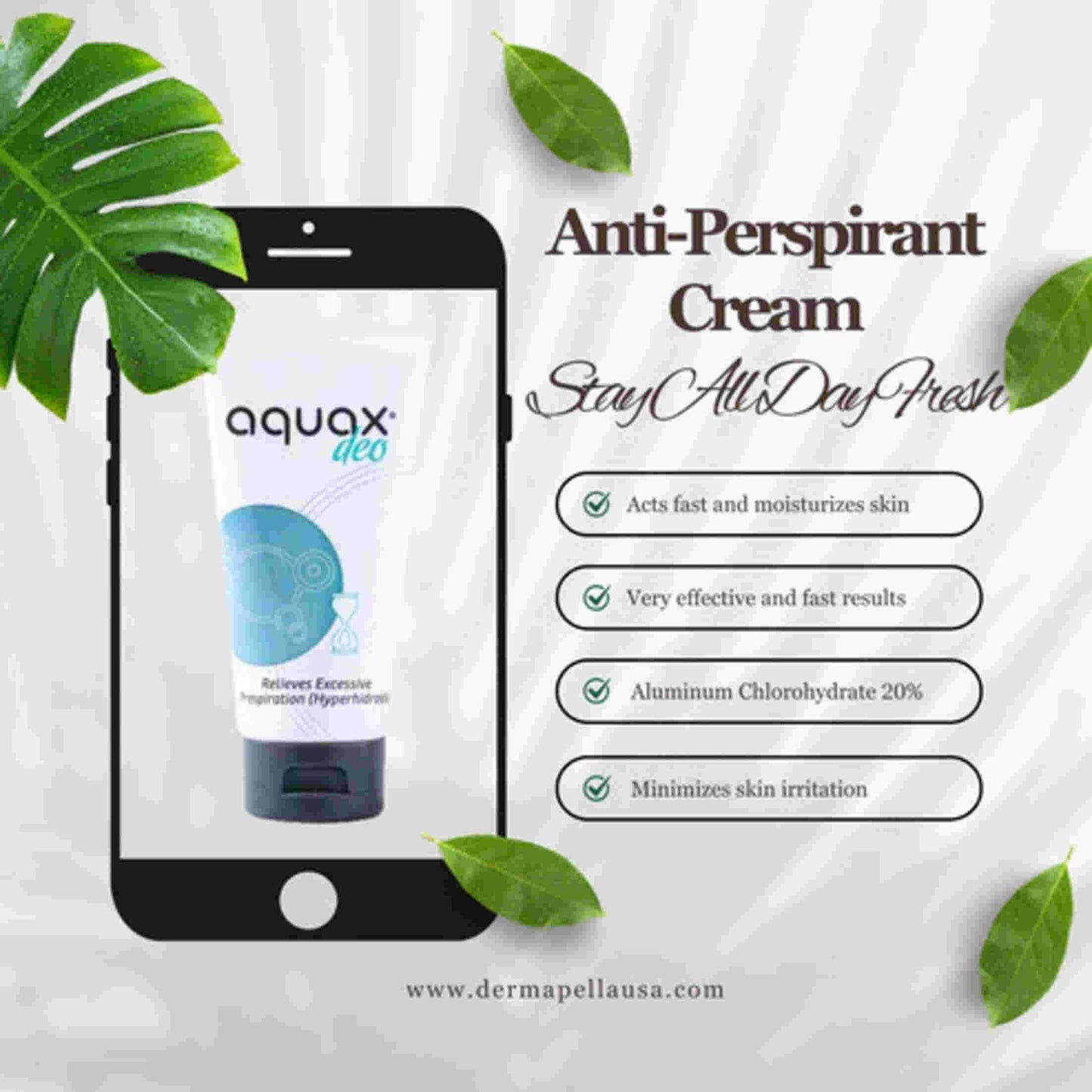 Derma Pella Aquax Deo Anti-Perspirant Cream 75g - Stay Fresh All Day - Odor Control, Sweat Protection - Deodorant Cream Gentle Formula Derma Pella