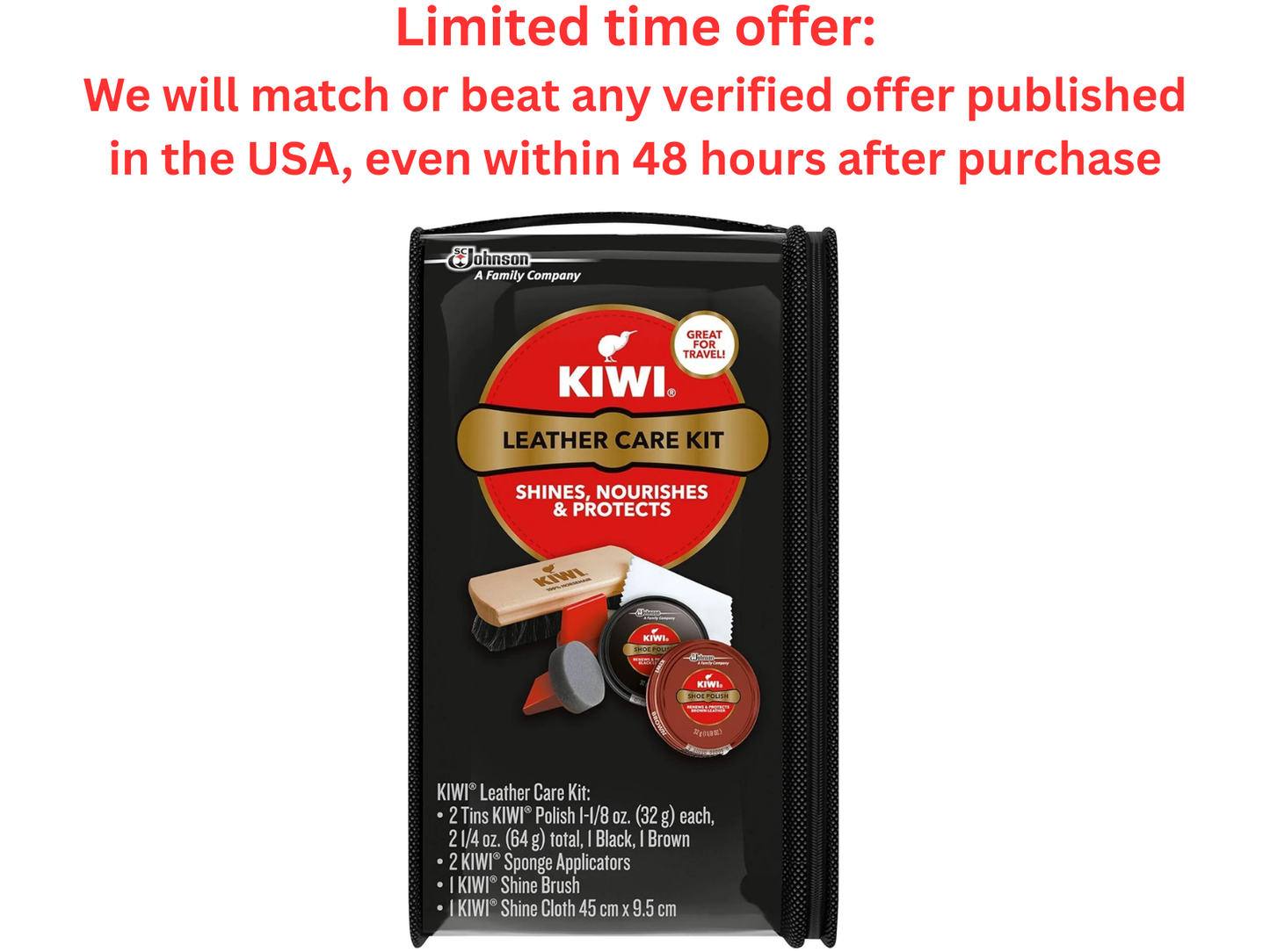 Kiwi Leather Care Kit - Shoe Polish, Wax, Brush, Sponge - Best Clearance Sale Kiwi
