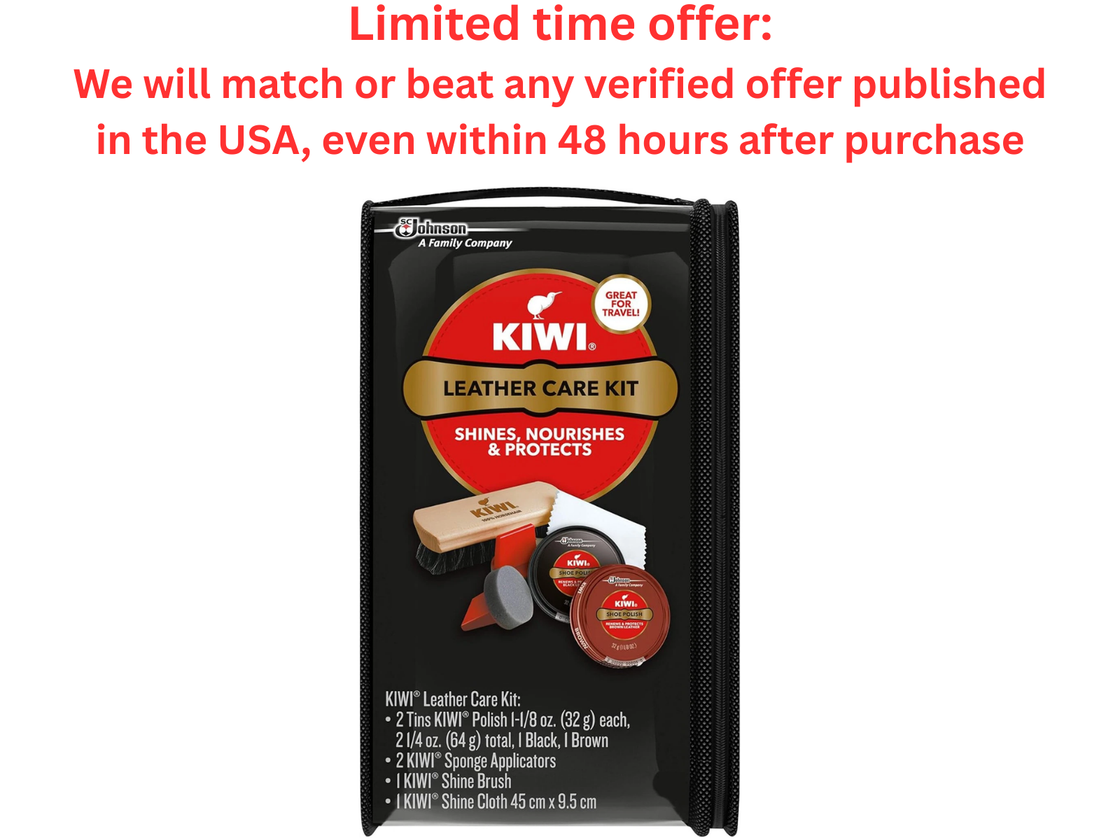 Kiwi Leather Care Kit - Shoe Polish, Wax, Brush, Sponge - Best Clearance Sale Kiwi