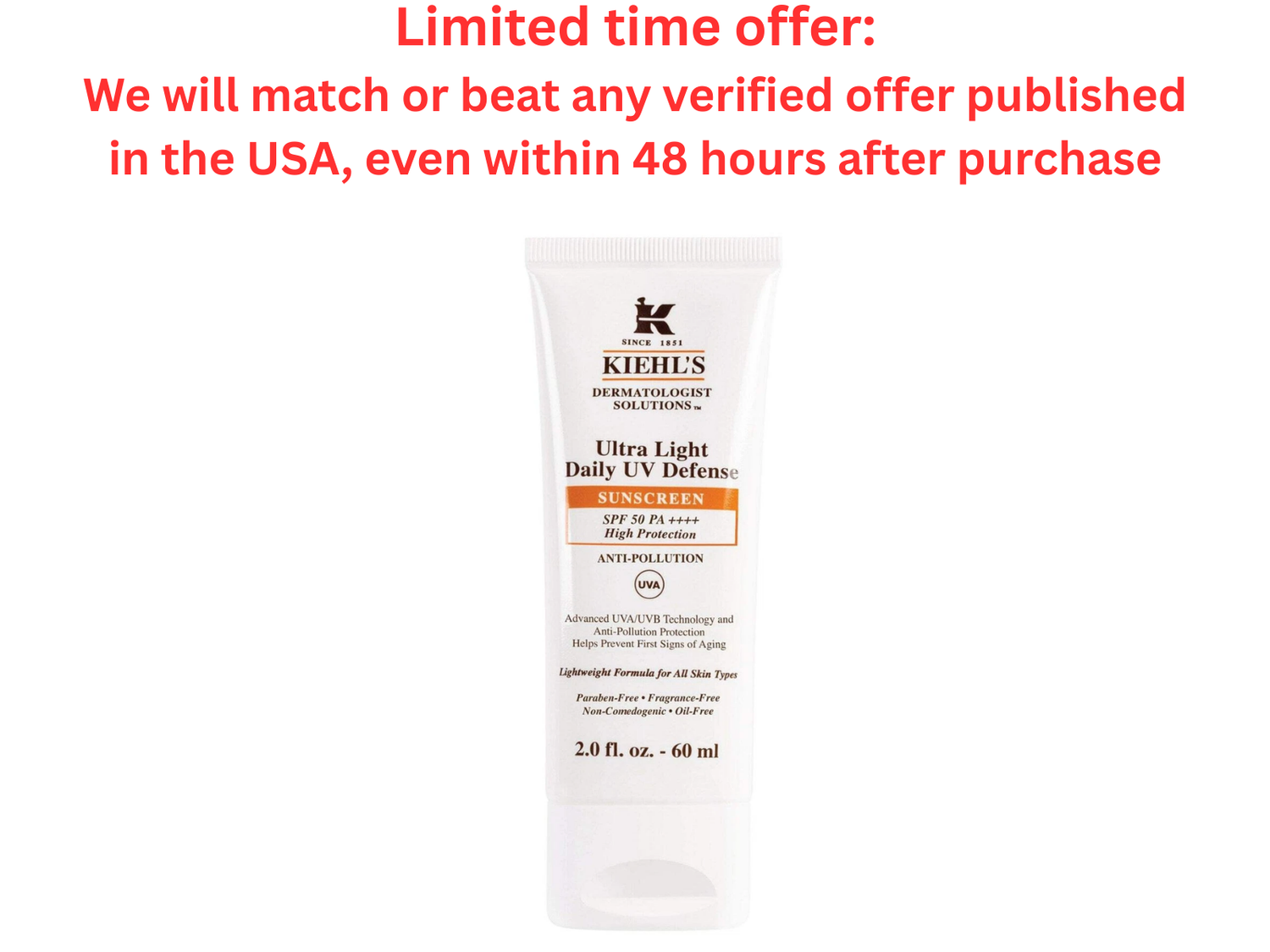 Kiehl's Ultra Light Sunscreen SPF 50 PA+++, 60ml | Best Clearance Sale Kiehl's
