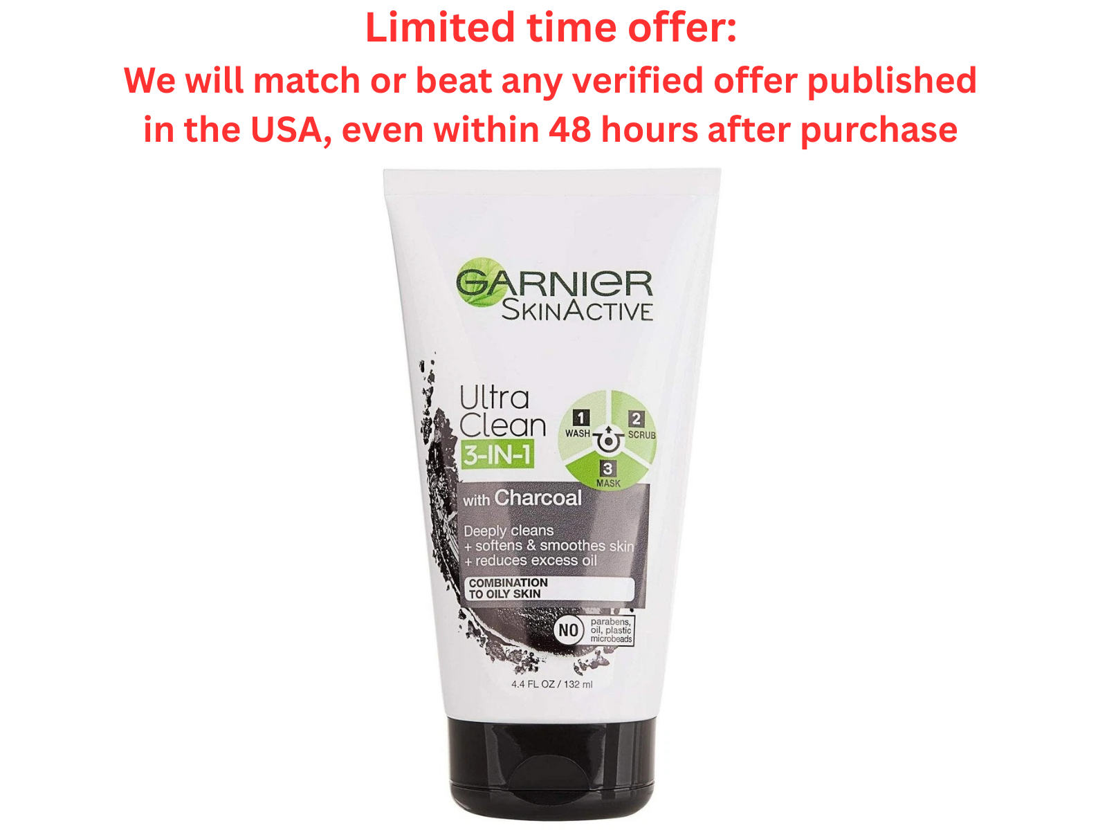 Garnier Charcoal 3-in-1 Face Wash, Scrub & Mask – 4.4 fl.oz |Best Clearance Sale Garnier