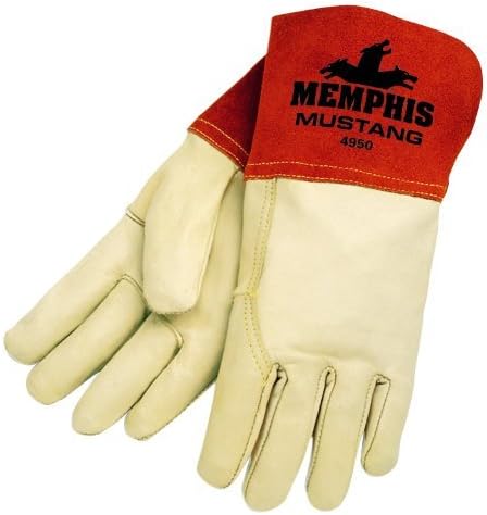 MCR Safety 4950L Mustang Premium Grain Cow MIG/TIG Welder Men's Gloves with Gauntlet Split Leather Cuff, Cream, Large, 1-Pair by MCR Safety Y Pay More