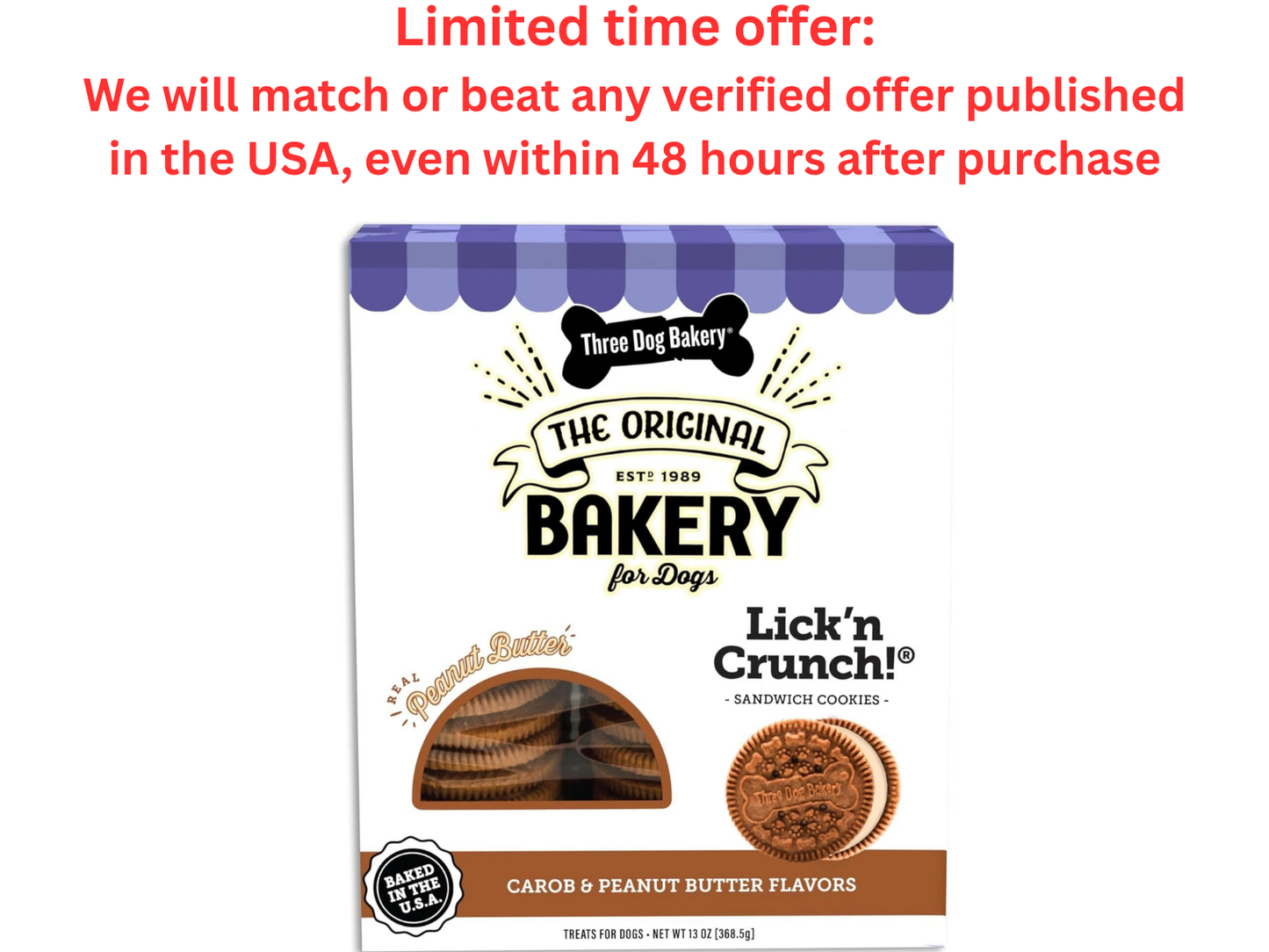 Three Dog Bakery Carob Peanut Butter Sandwich Cookies 13oz, Best Clearance Sale Three Dog Bakery