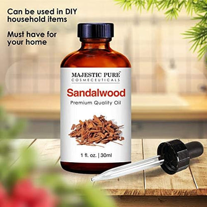 MAJESTIC PURE Sandalwood Essential Oil | 100% Pure and Natural Sandalwood Oil | Premium Grade Essential Oils for Hair Care, Home Diffusers, Skin, Aromatherapy, Massage and Humidifiers | 1 Fl Oz Y Pay More