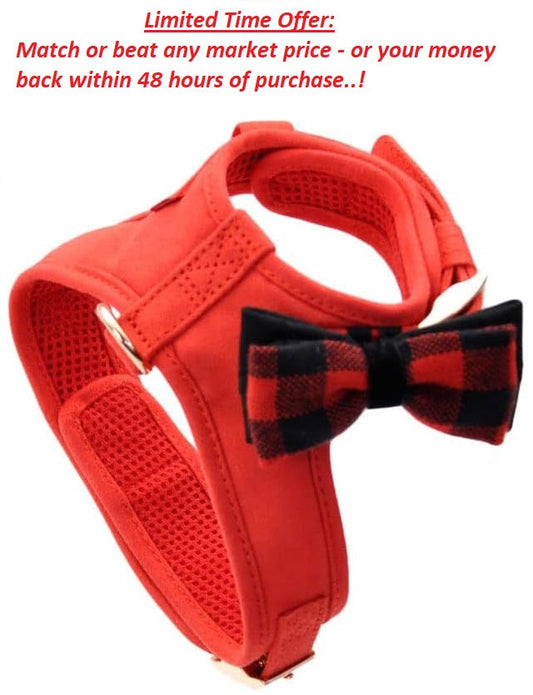 Coastal Microfiber Dog Harness Retro Red Plaid Bow, X-Small, Best Clearance Sale Coastal