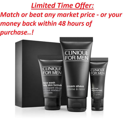 Clinique Men Starter Kit Oil Control Wash, Shave,Moisturizer - Clearance Sale Clinique