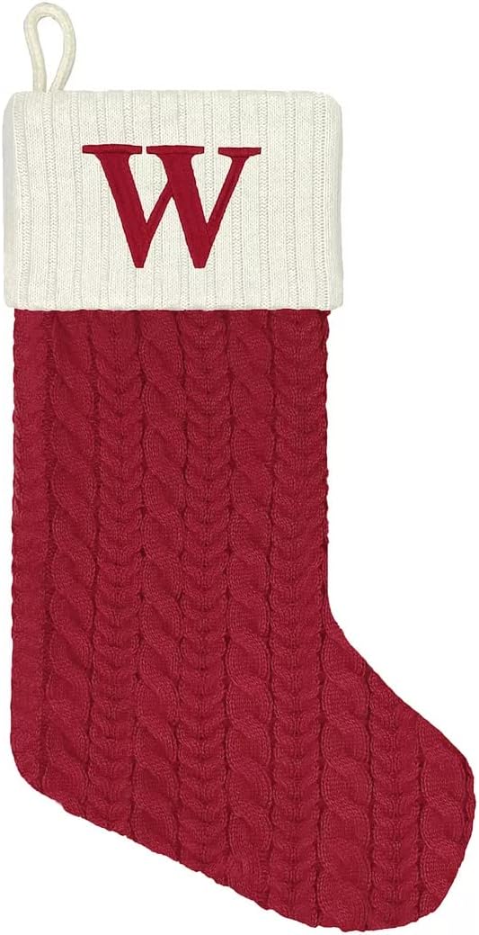 21 Inch Cable Knit Monogram Christmas Stocking Embroidered with Letter (W) Y Pay More