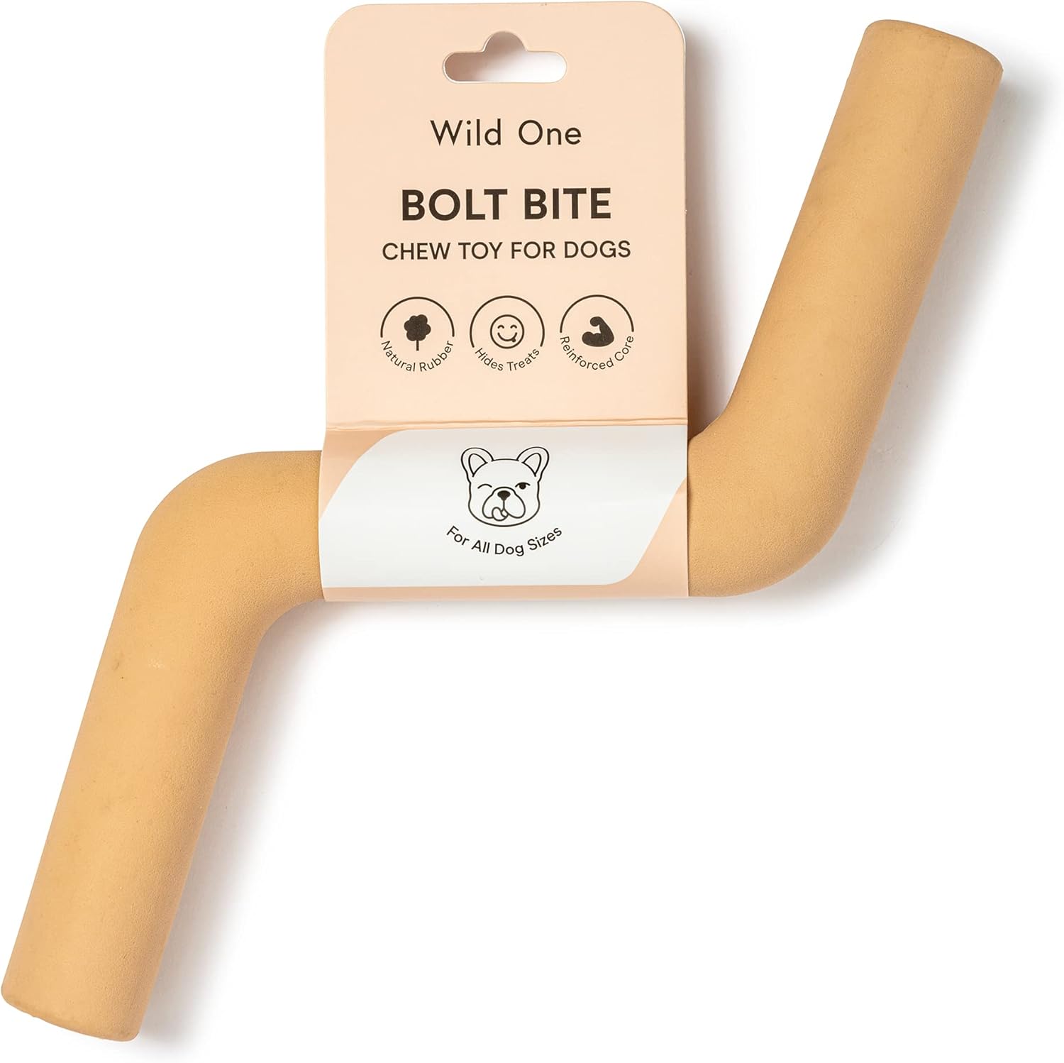 Wild One Bolt Bite Dog Toy 100% Natural Rubber, Fun to Chew, Chew Toy, Treat Dispensing, Durable for All Breeds and Average Chewers, Tan Y Pay More