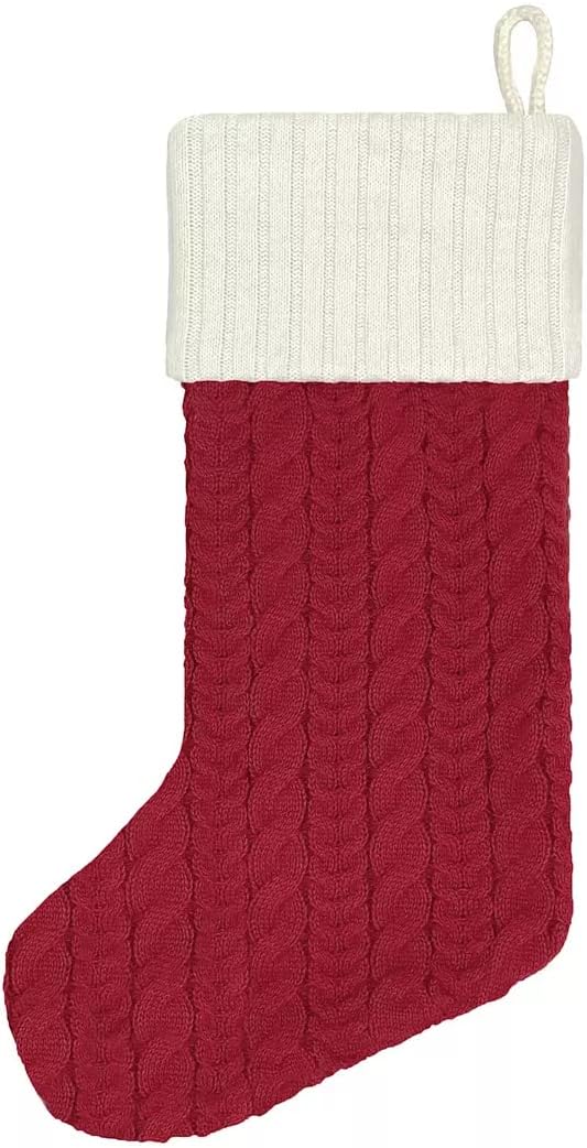 21 Inch Cable Knit Monogram Christmas Stocking Embroidered with Letter (W) Y Pay More