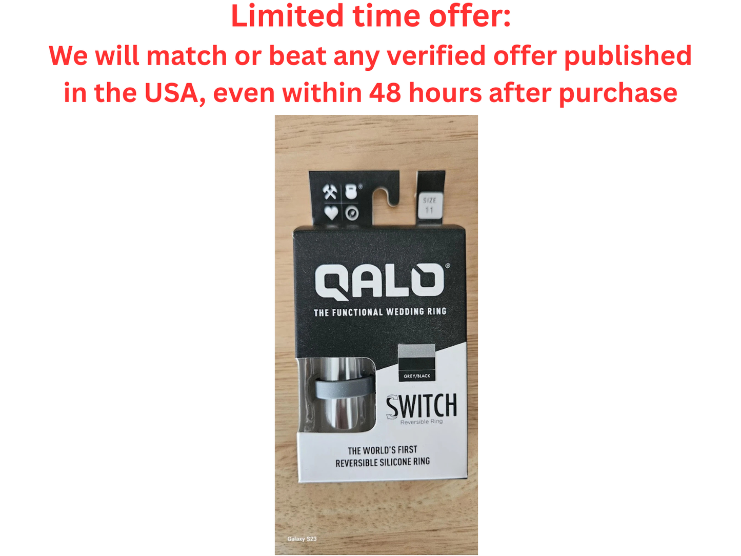 QALO Reversible Gray &Black Silicone Functional Wedding Ring Size 11 - For Sale QALO