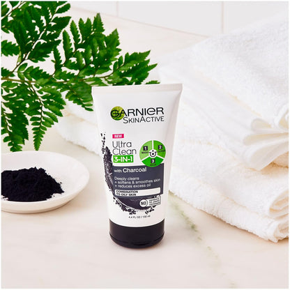 Garnier Charcoal 3-in-1 Face Wash, Scrub & Mask – 4.4 fl.oz, Memorial Day Sale Garnier
