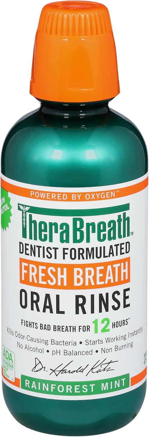 TheraBreath Fresh Breath Oral Rinse, Rainforest Mint, 16 Ounce Bottle Y Pay More