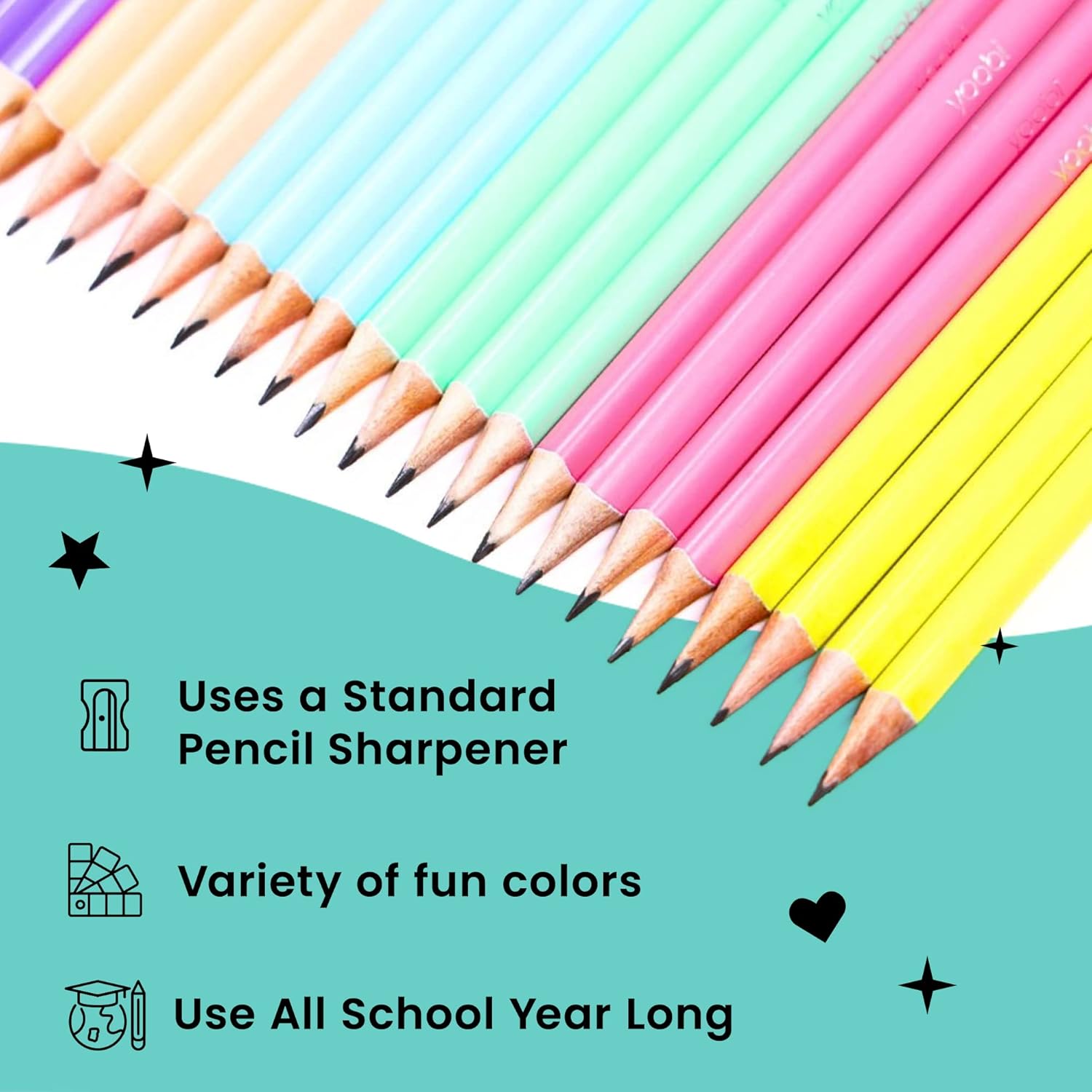 Yoobi #2 Pencils - Pre-Sharpened Pencils in Cute Pastel Colors - Pink, Lavender, Yellow, Mint Green, Baby Blue & Peach - Fun School & Office Supplies for Boys, Girls, Teens & Adults - 24 Count Y Pay More