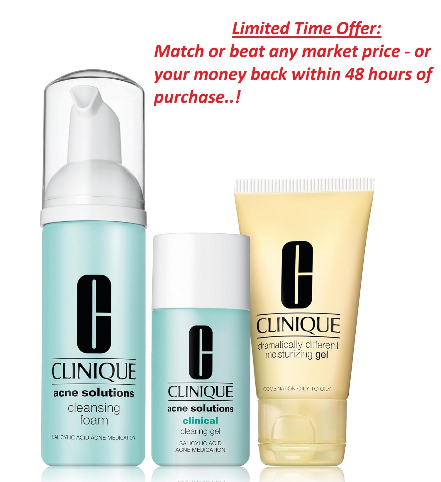 Clinique Acne Kit, Cleansing Foam, Clearing Gel, Moisturizer | Clearance Sale Clinique
