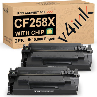 v4ink 58X CF258X High Yield Toner Cartridge Black ( With Chip) Compatible Replacement for HP CF258X 58X 58A Toner for HP Pro M404dn M404n M404dw MFP M428fdn M428fdw M428dw M406dn M430f Printer, 2 Pack Y Pay More