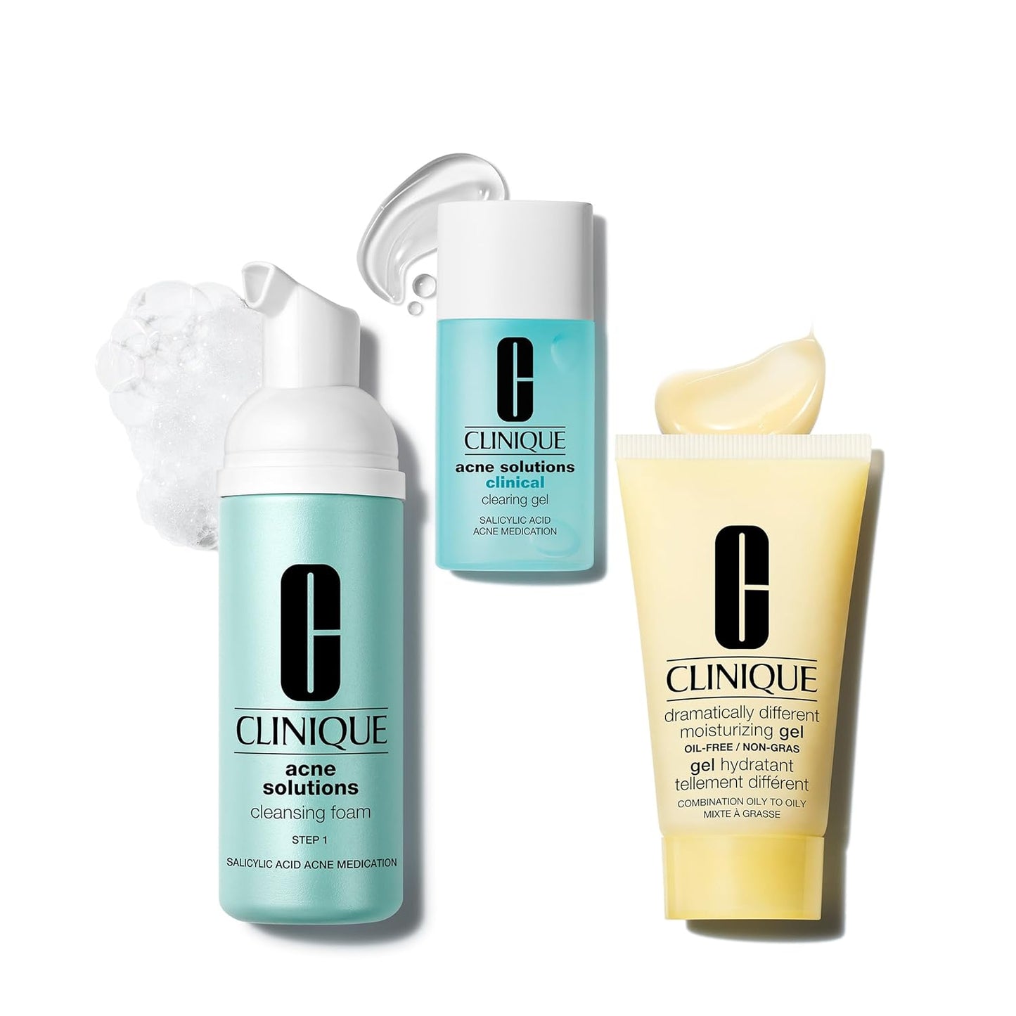 Clinique Acne Solutions Fix It Kit Set For Acne Prone Skin | Acne Solutions Cleansing Foam, Clinical Clearing Gel + Dramatically Different Moisturizing Gel Y Pay More