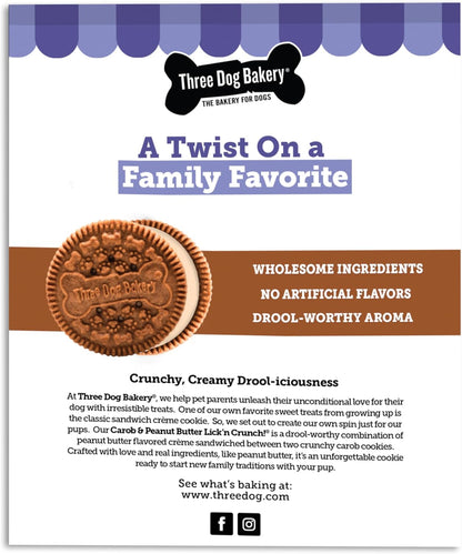 Three Dog Bakery Lick'n Crunch Sandwich Cookies Premium Dog Treats with No Artificial Flavors, Carob and Peanut Butter Flavor, 13 Ounces (Pack of 1) Y Pay More