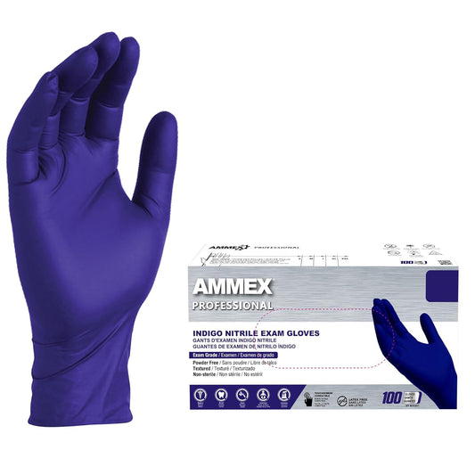 AMMEX Indigo Nitrile Disposable Exam Gloves, 3 Mil, Latex & Powder Free, Food-Safe, Textured, Non-Sterile, Medium, Box of 100 Y Pay More