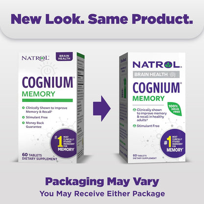 Natrol Cognium Memory Silk Protein Hydrolysate 100mg, Dietary Supplement for Brain Health Support, 60 Tablets, 30 Day Supply Y Pay More