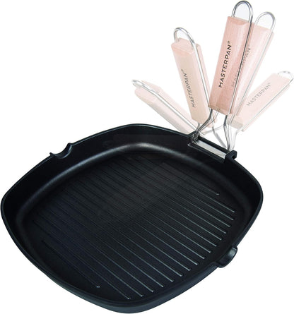 Non-Stick Grill Pan Wooden, 11", Folding Handles Y Pay More