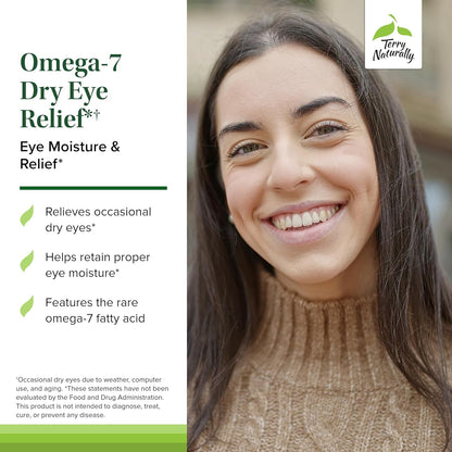 Terry Naturally Omega-7 Dry Eye Relief - Eye Health Supplement with Buckthorn Seed Oil - Dietary Supplement to Aid Dry Eye Relief - 60 Softgels Y Pay More