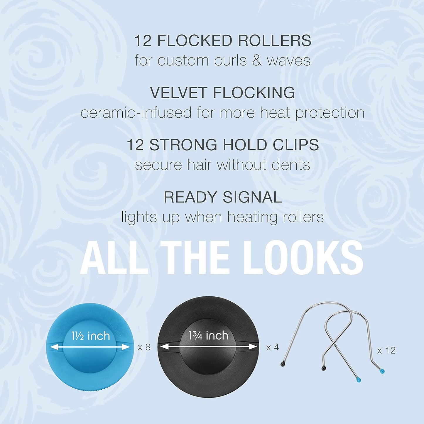 Conair Ceramic 1 1/2-inch and 1 3/4-inch Hot Rollers, Wire Pins Included, Create Big Curls and Voluminous Waves Y Pay More