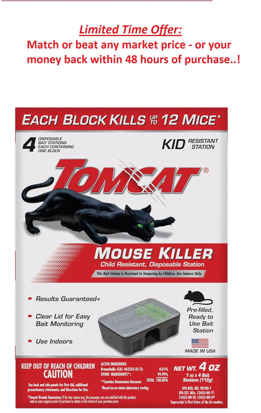 Tomcat Disposable Mouse Killer, Child-Resistant - 4 Stations - Clearance Sale Tomcat