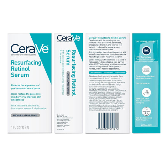 CeraVe Resurfacing Retinol Serum For Post Acne Marks, Formulated With Licorice Root Extract & Niacinamide, Brightening Serum & Pore Minimizer For Face, Post Acne Skin Barrier Repair, Non-Comedogenic Y Pay More